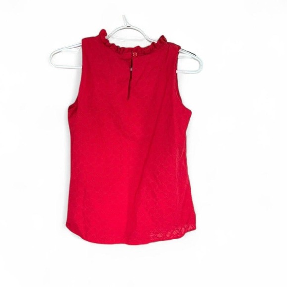 Loft Red Eyelet Sleeveless Ruffle Tank Top Blouse Sz XS 100% Cotton - Picture 2 of 5